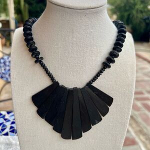 Fun Funky Black Coconut Shell Statement Necklace